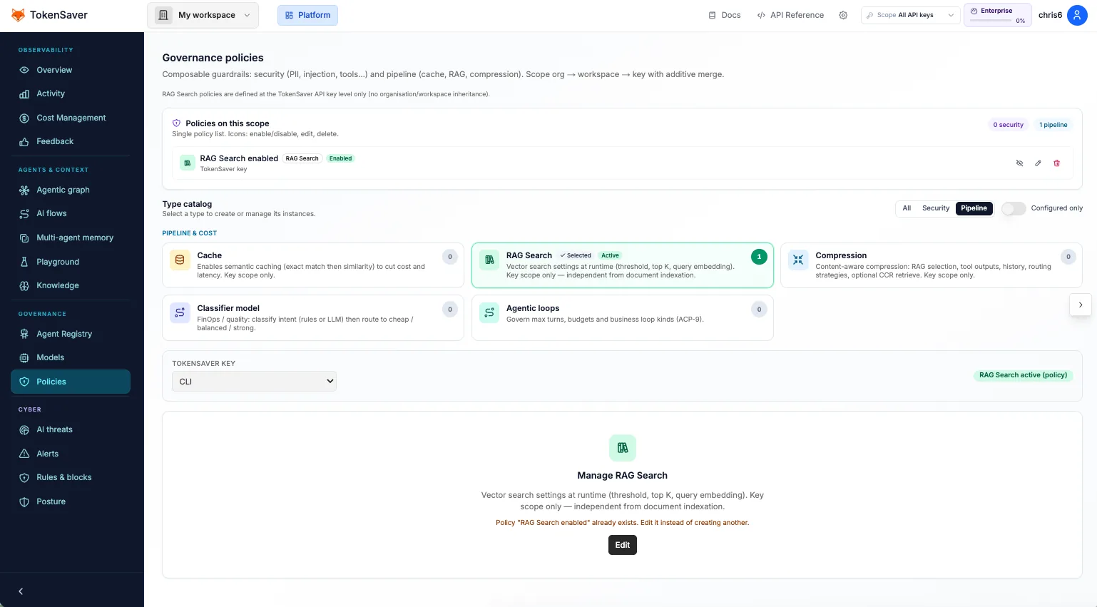 Governance — RAG policy enabled